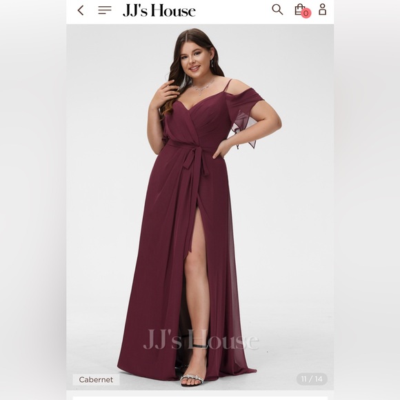 JJ’s House A-line V-Neck Floor-Length Chiffon Bridesmaid Dress With Ruffle - Picture 3 of 10